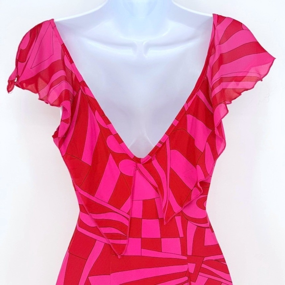 Morrell Maxie VTG 100% Silk Pink Red Psychedelic Asymmetrical Hem Dress 10‎ - Picture 6 of 10